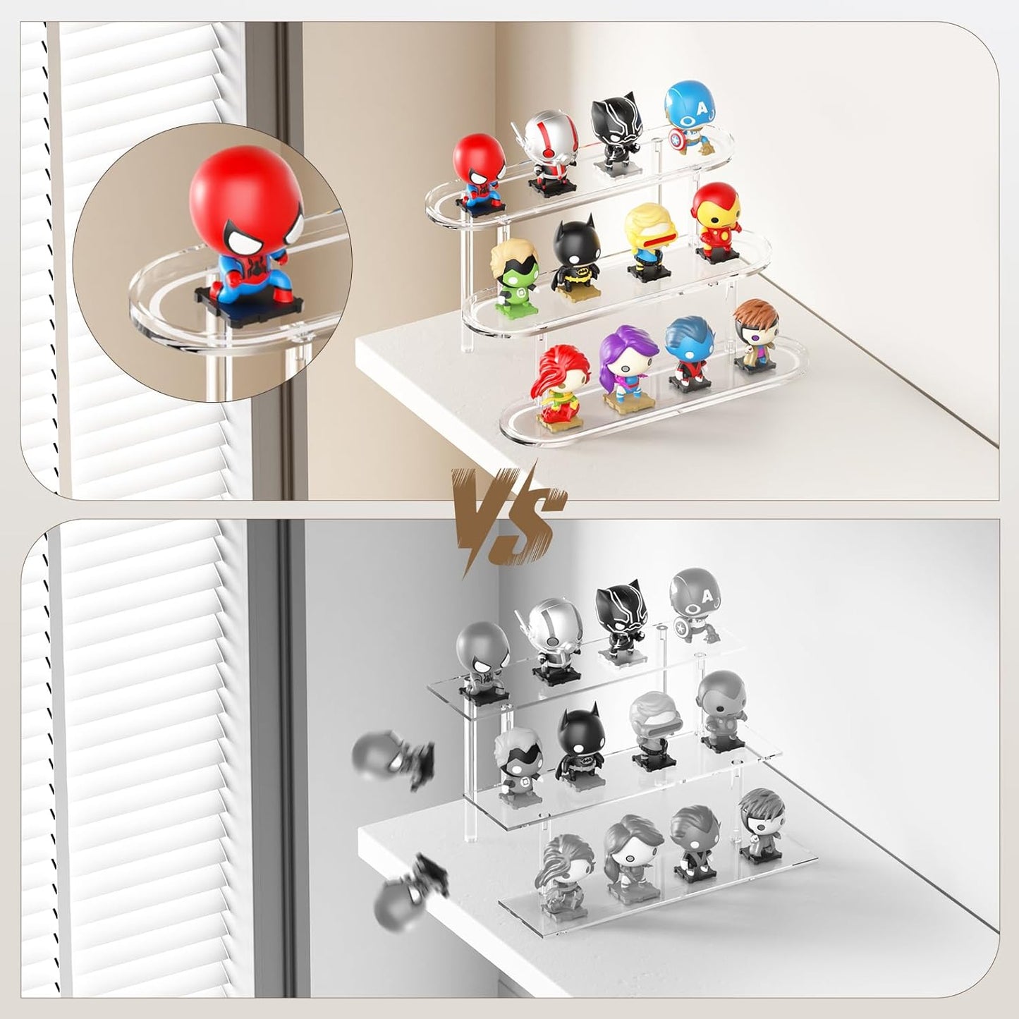 Acrylic Riser Display Shelf for 𝐚𝐦𝐢𝐢𝐛𝐨 Funko-POP Figures, Floating Shelves Display Ledge for Organizer and Decoration, Collectibles Display Stands Showcase, Glowing at night