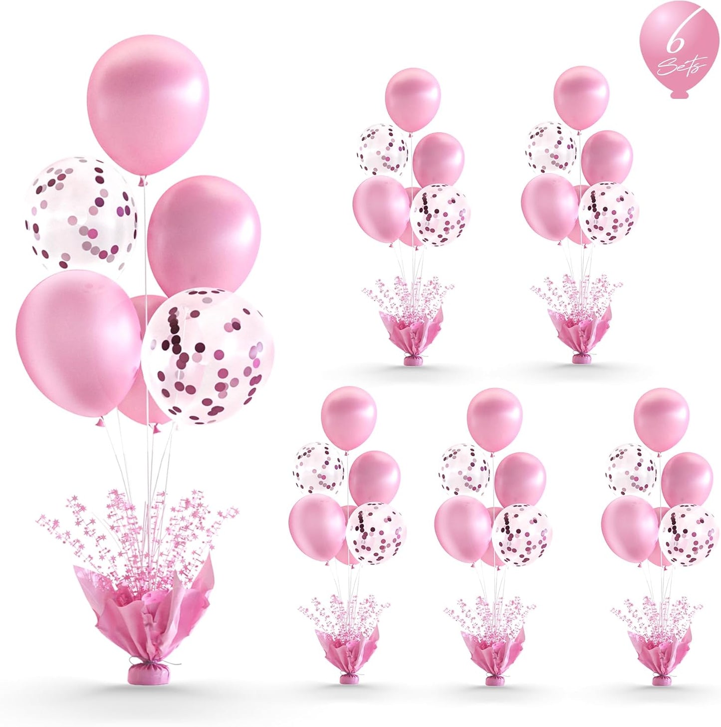 6 Set Pink Balloon Table Centerpieces for Birthday Parties, Balloon Stand Kit with Pink Balloons for Table Decoration