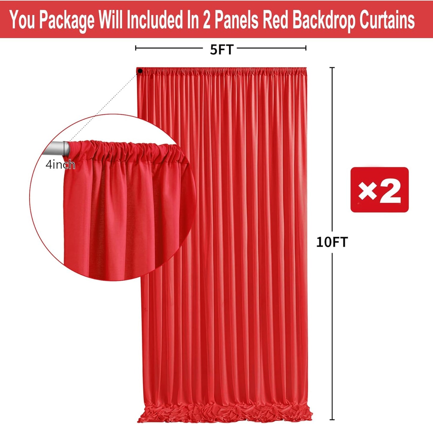 10ft x 10ft Thick Red Backdrop Curtains for Parties, 2 Panels 5ft x 10ft Non See Through Red Polyester Wedding Drapes Photo Backdrop for Birthday Party Graudation Photography Home Decor