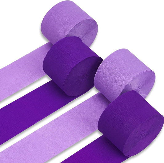 PartyWoo Crepe Paper Streamers 4 Rolls 328ft, Pack of Shades of Purple Crepe Paper for Party, Wedding, Birthday, Baby Shower Decorations (1.8 Inch x 82 Ft/Roll)
