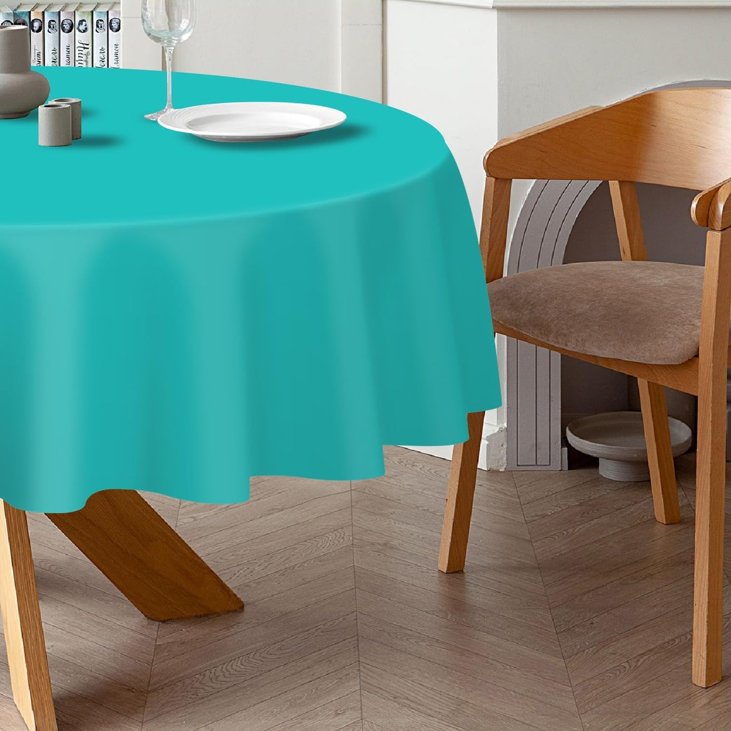 QIKSION Aqua Blue Round Tablecloth 2 Pack, 84 Inch Plastic Table Cover Disposable for Parties