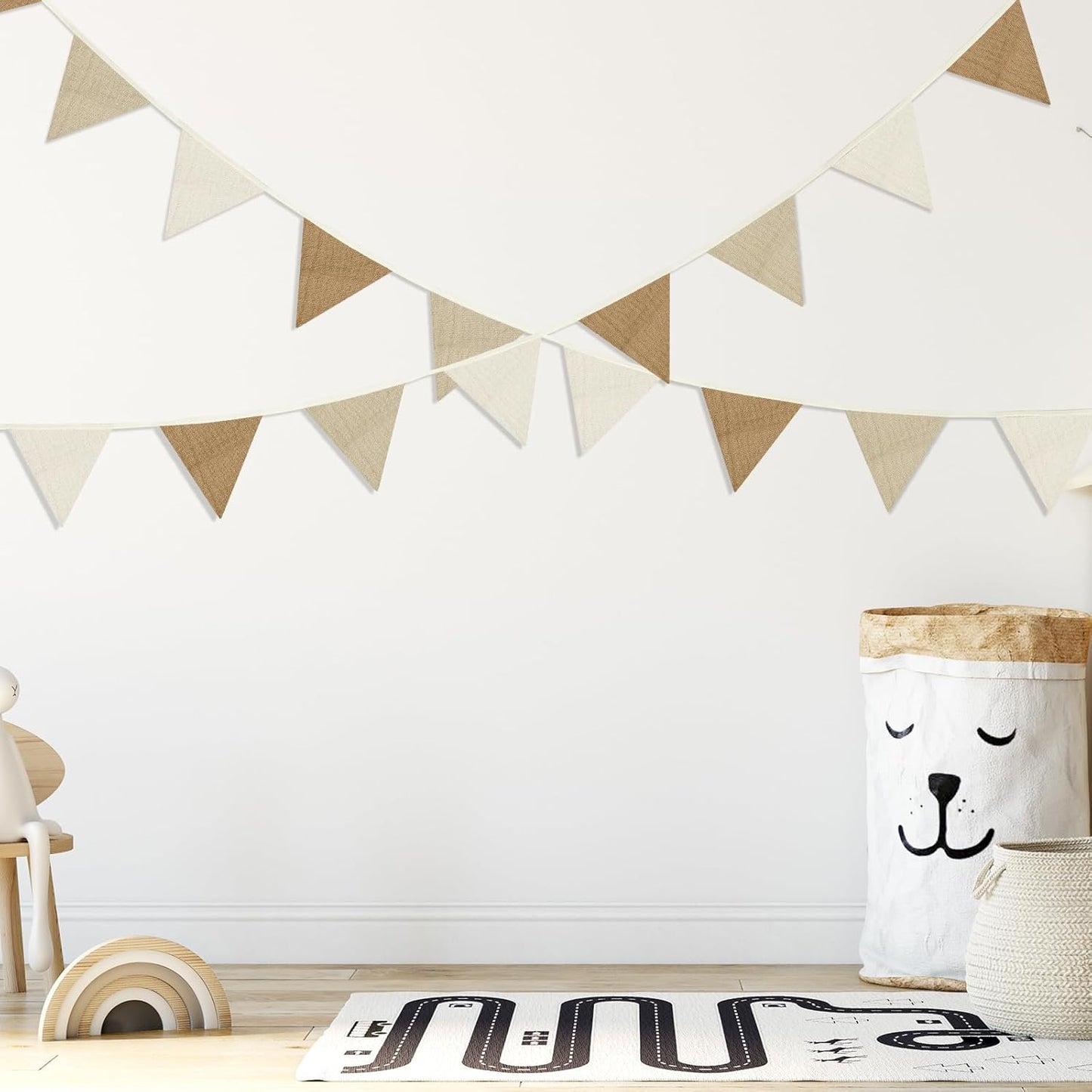 Oudain 15.5 ft Pennant Banner Flags, 2 Pcs Nursery Garland Triangle Bunting Flag Baby Banner for Nursery Decor Baby Birthday Boho Wedding Shower Party Event, Each 7.75 ft(Simple Color)