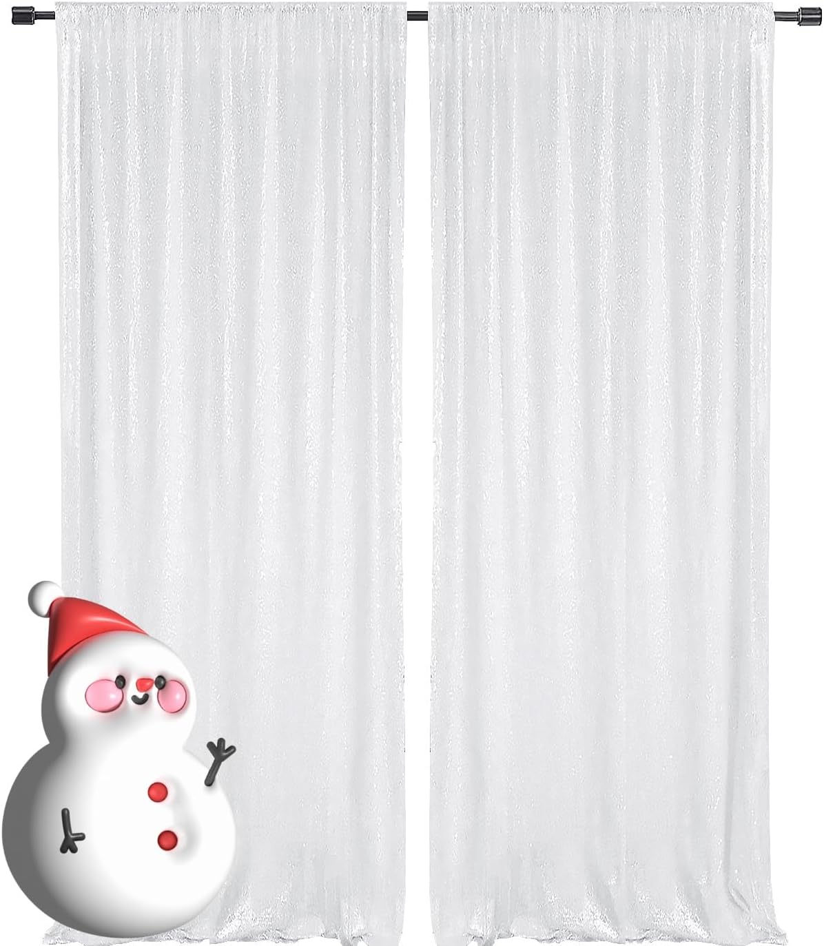 White Sequin Backdrop 4FTx8FT 2 Panels Curtains Party Backdrop Glitter for Birthday Wedding Curtains