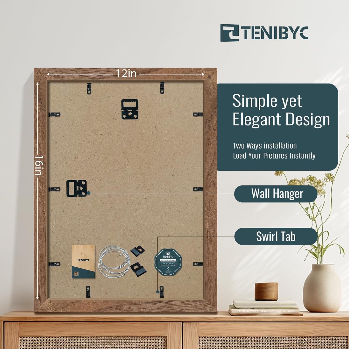 12x16 Frame 4 Pack - Brown Walnut, Natural Woodgrain, HD Tempered Glass, Picture Frame for Wall