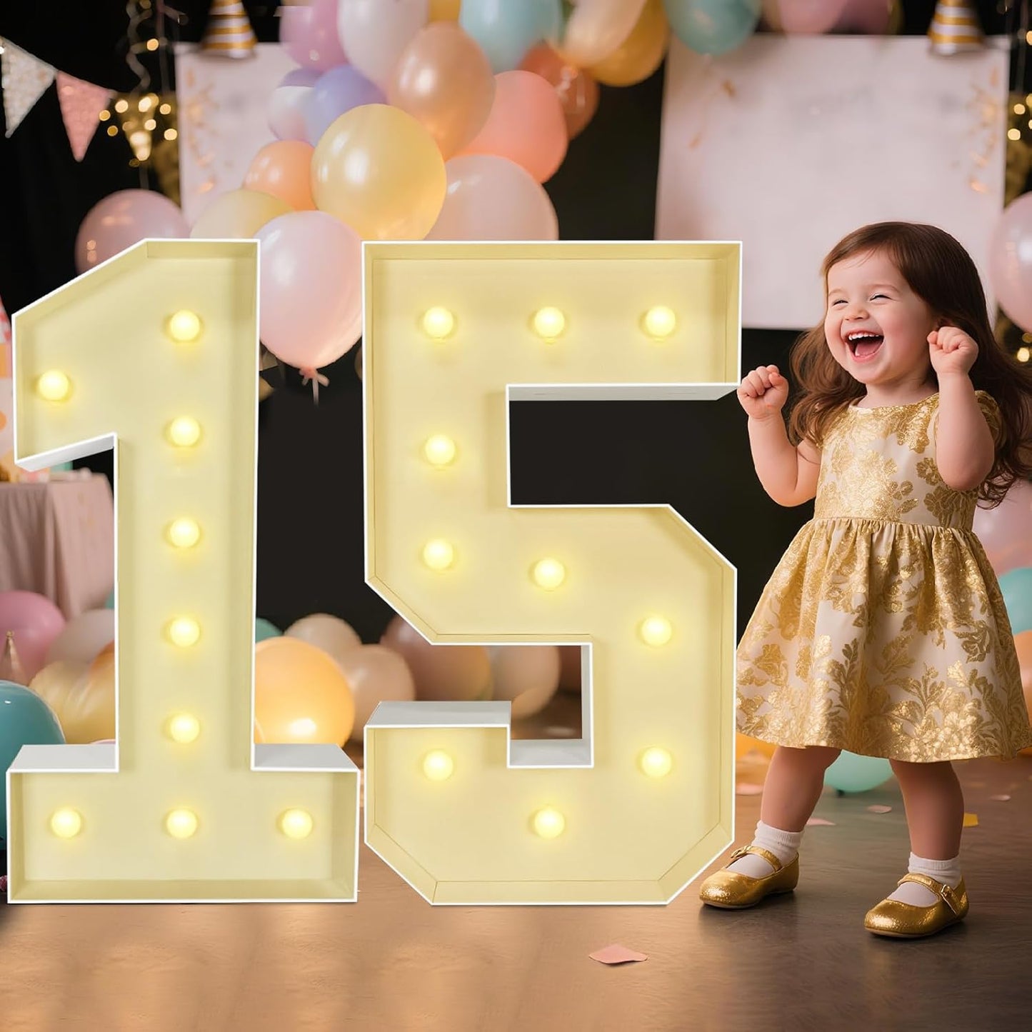 Marquee Light Up Numbers: 3FT Large Decorative Letters Signs for Party Decorations Baby Shower Birthday Wedding Engagement Anniversary, 3 Feet Tall Pre-Cut DIY Foamboard Number 15 - Easy to Assemble