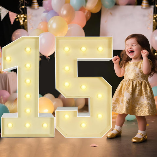 Marquee Light Up Numbers: 3FT Large Decorative Letters Signs for Party Decorations Baby Shower Birthday Wedding Engagement Anniversary, 3 Feet Tall Pre-Cut DIY Foamboard Number 15 - Easy to Assemble