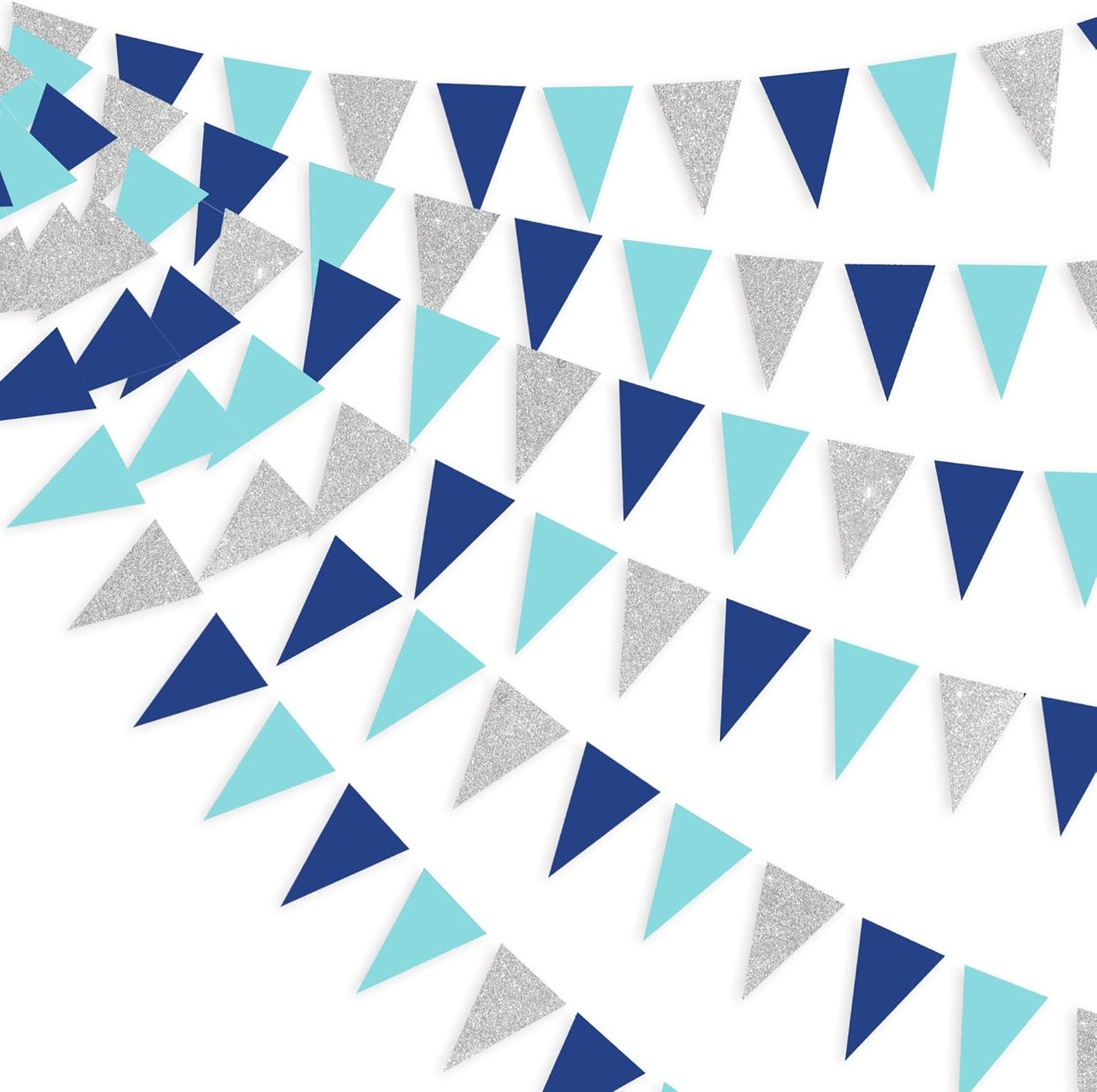 30 Ft Navy Blue Silver Pennant Banner Royal Blue Hanging Paper Triangle Bunting Flag Garland for Birthday Bridal Baby Shower Wedding Ahoy Achor Nautical Pirate Theme Party Decorations Supplies