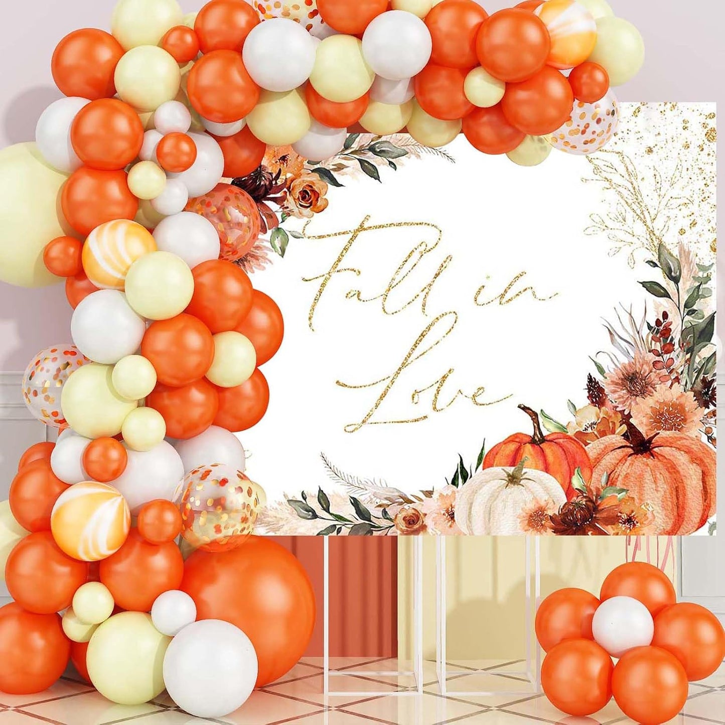 Mocsicka Fall in Love Bridal Shower Backdrop Boho Autumn Leaves Pumpkin Briddal Shower Party Decorations Terracotta Fall Wedding Photography Background (White, 7x5ft(82''x60''))