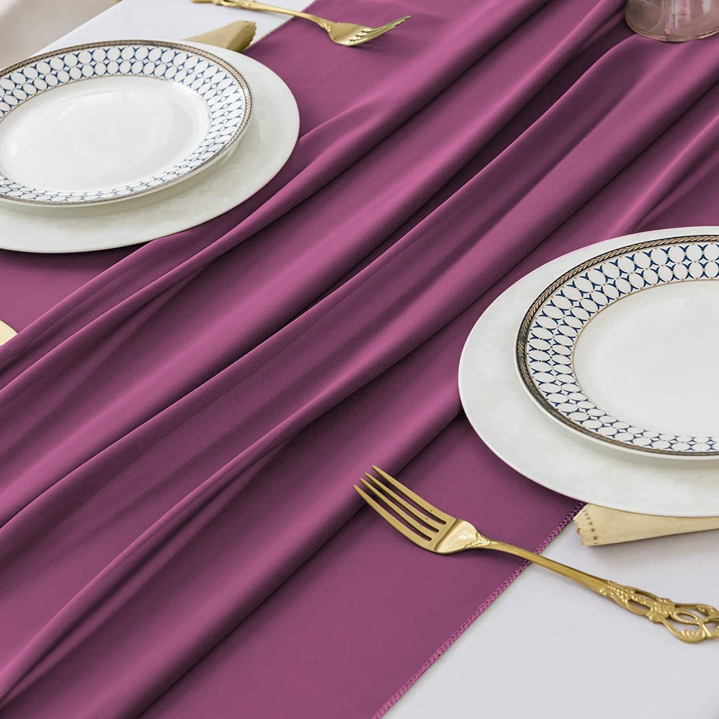 2 Pack 10 Ft Chiffon Table Runner Fuchsia Gauze Long Table Runners 27x120 Inches Sheer Tulle Table Runner for Rustic Wedding Reception Bridal Shower Decorations Birthday Party