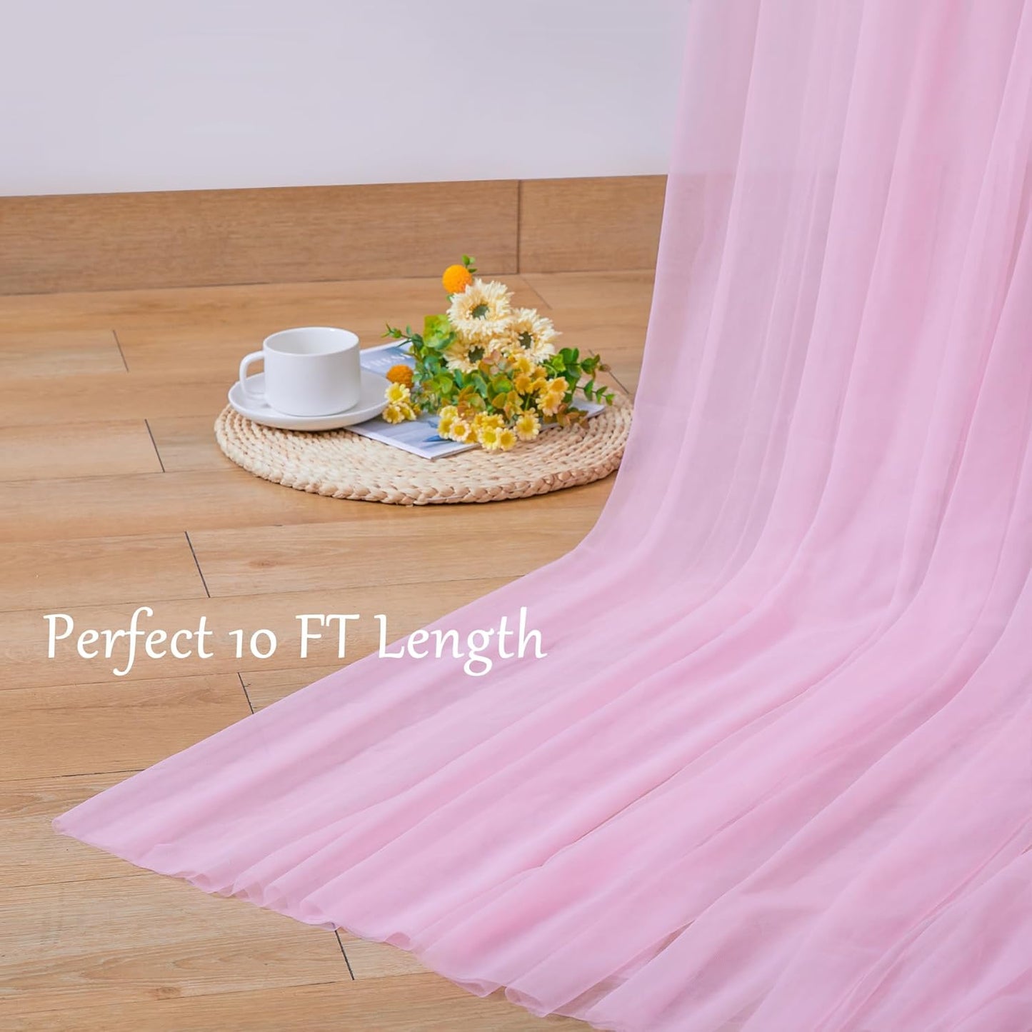 10x10 Pink Tulle Backdrop Curtains for Parties, Sheer Backdrop Curtain Wedding Photo Background Drapes for Baby Shower Photography Birthday Party