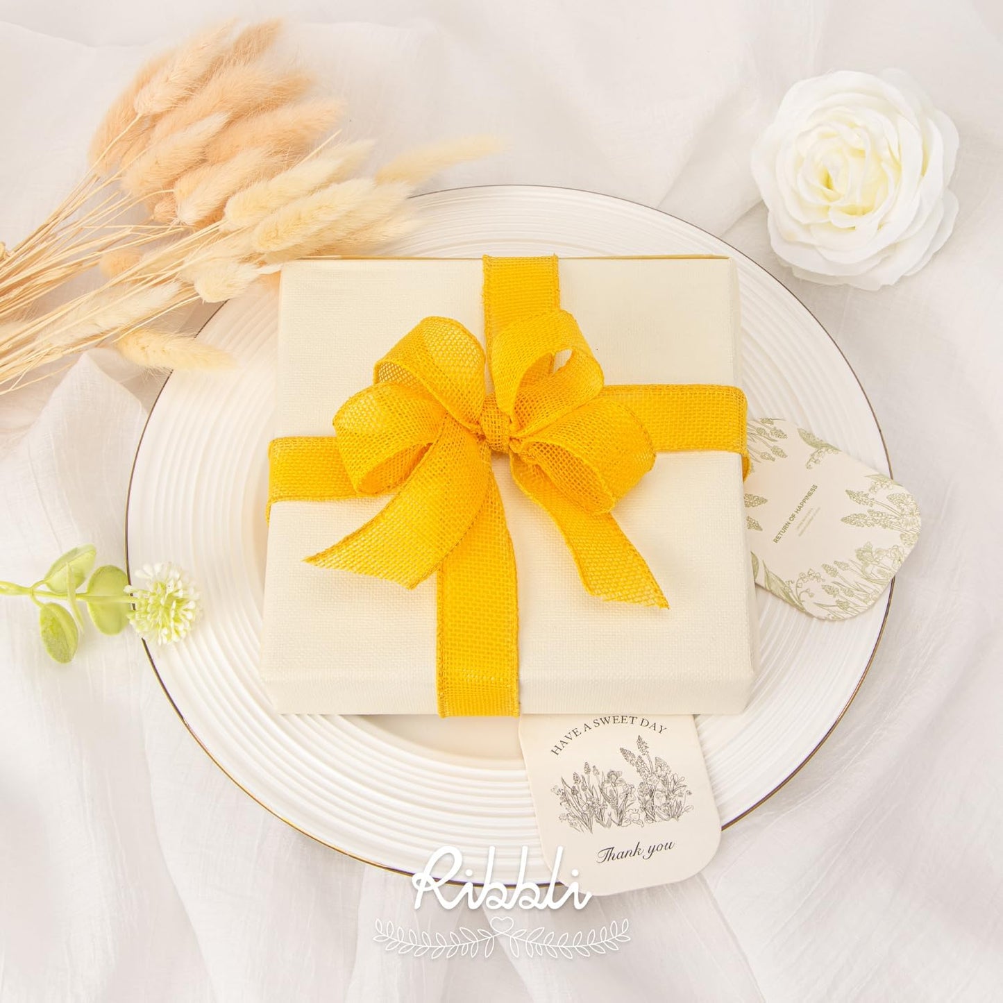 Ribbli Yellow Burlap Wired Ribbon, 1” Inch x Continuous 20 Yard, Yellow Wired Ribbon for Wreaths,Big Bows,Tree Decoration,Outdoor Decoration