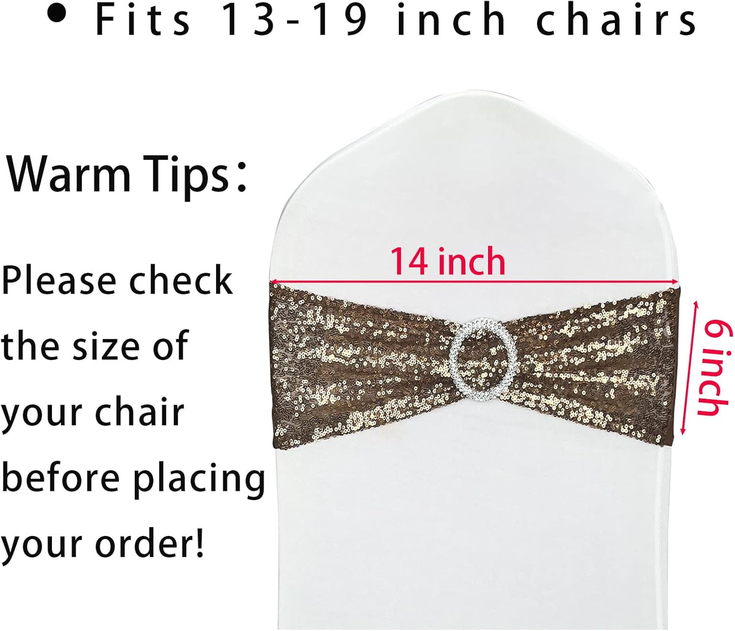 10 Pcs Sequin Chair Sashes Stretch Chair Bands Spandex Polyester Bows for Party Hotel Wedding Banquets Decoration - Coffee