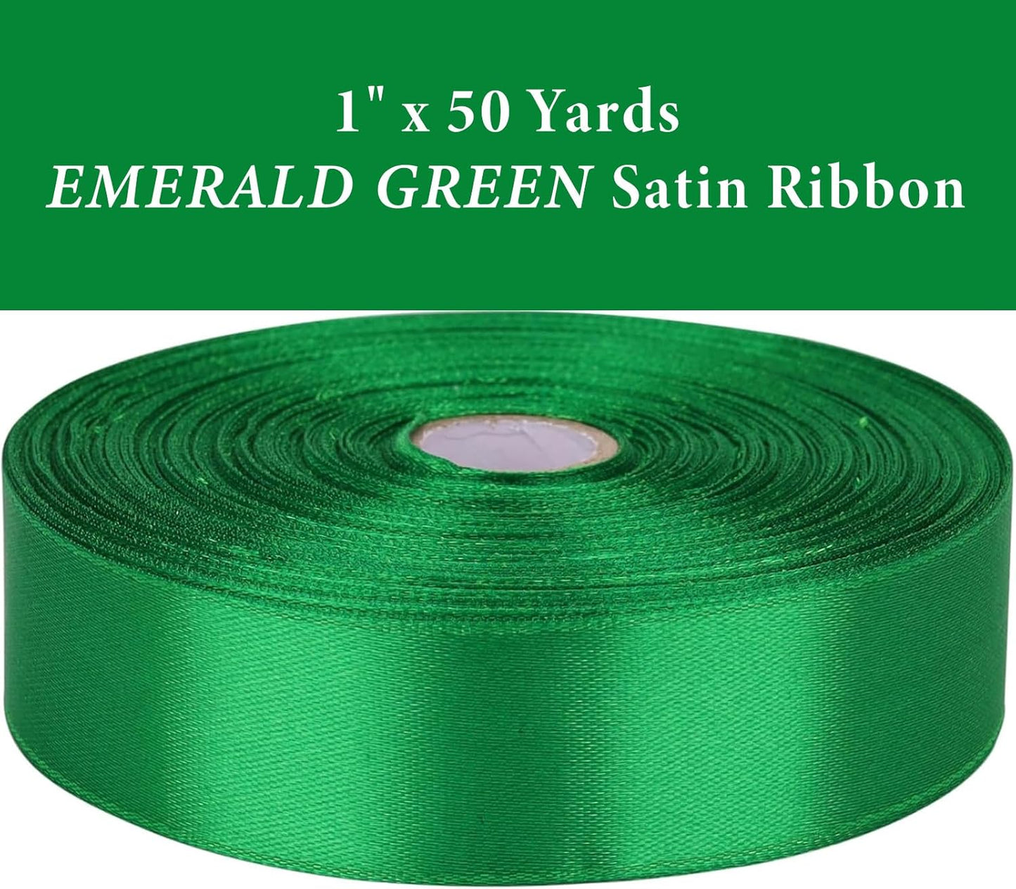 1" x 50 Yards Emerald Green Satin Ribbon Single Faced Fabric Ribbons for Gift Wrapping, Crafting, Bows Making, Flower Bouquet, Wedding, Home Decor