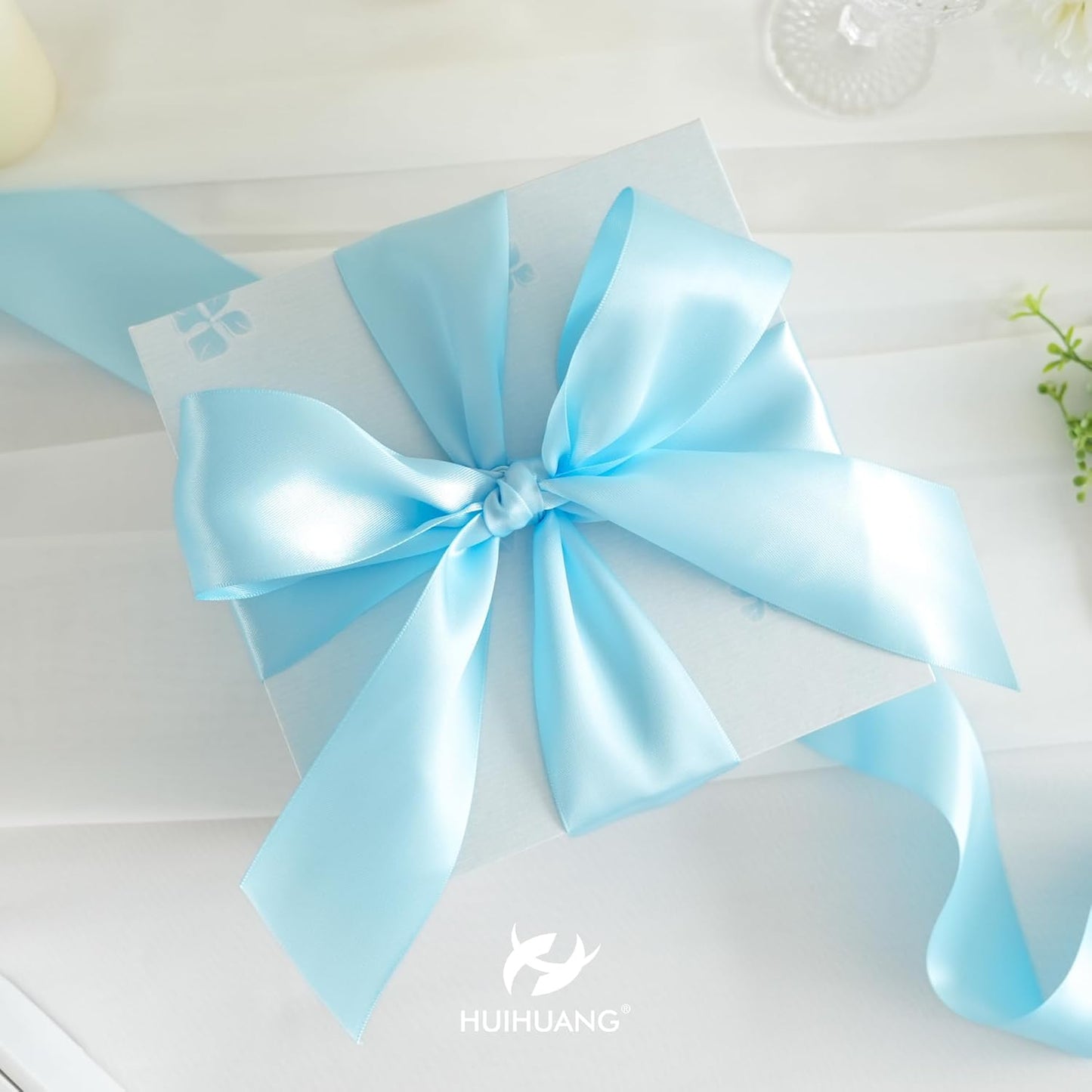 HUIHUANG Baby Blue Satin Ribbon - 1.5 inch Double-Faced, 50 Yards for Gift Wrapping, Flower Bouquets, Invitations, Baby Showers & Bows