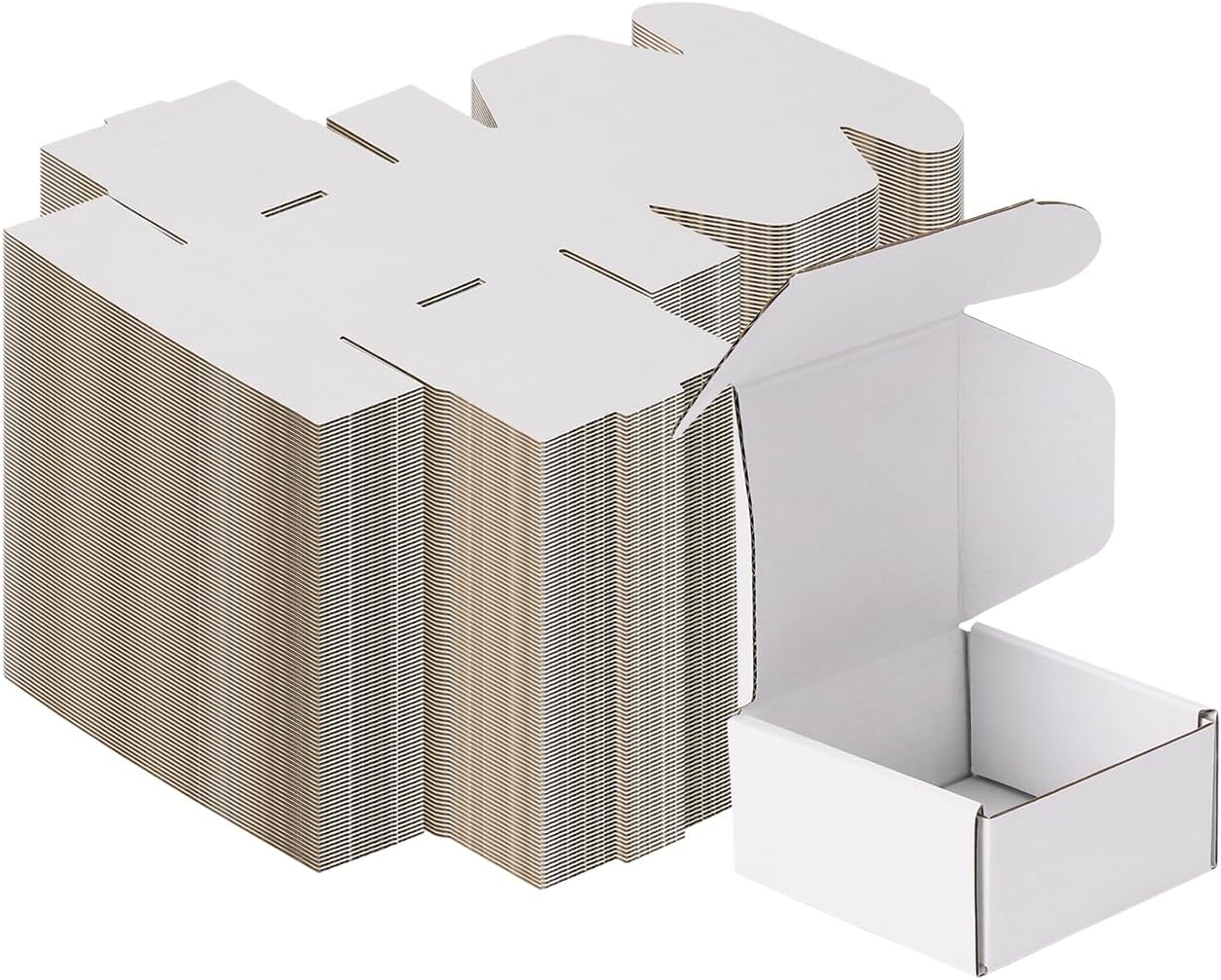MEBRUDY 4x4x2 Inches Shipping Boxes Pack of 100, Small Corrugated Cardboard Box for Mailing Mailer Packing, White
