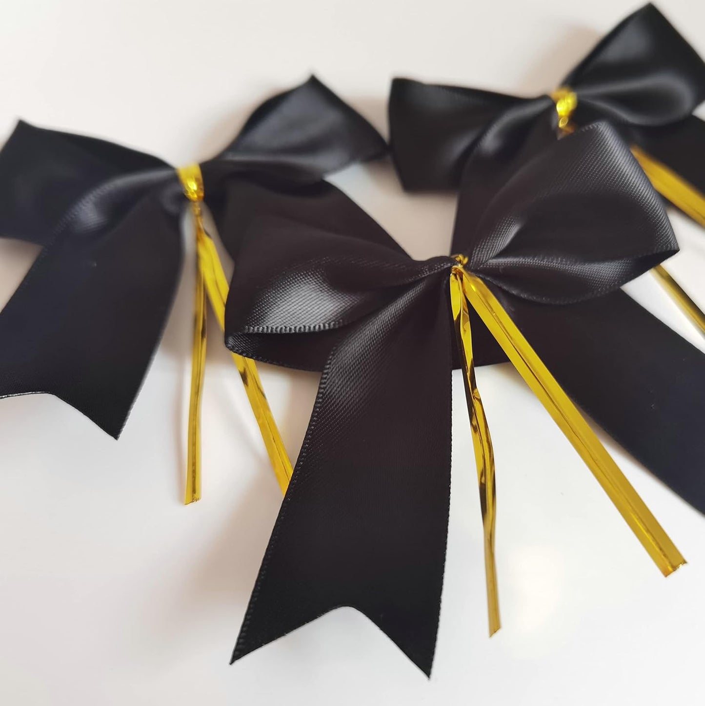50pcs 3-1/2" Black Satin Ribbon Bows with Twist Ties Fish Tail Cutting Satin Bows(Black)