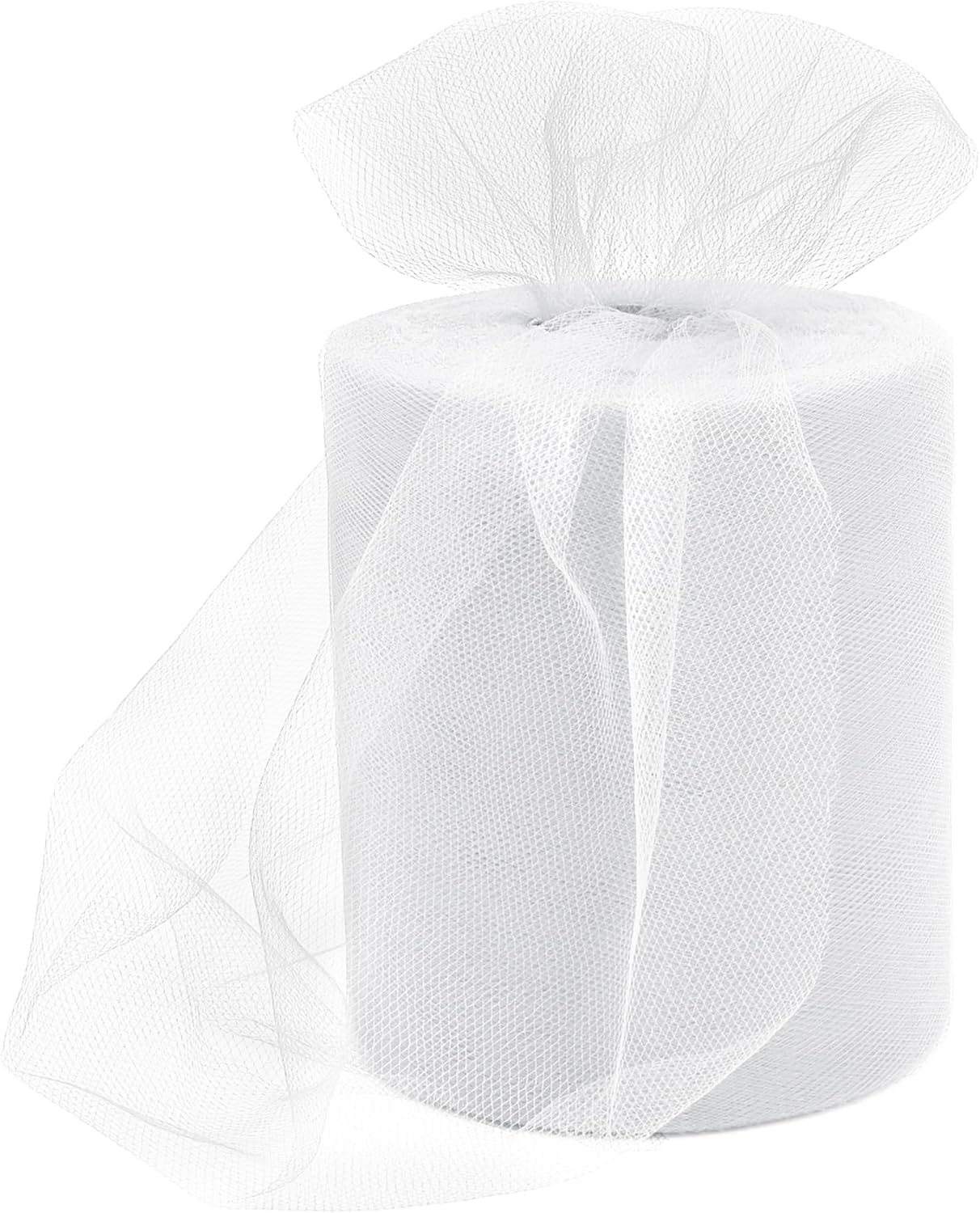 6 Inch × 100 Yards(300 Feet) Tulle Mesh Ribbon White Tulle Fabric Ribbon Roll Netting Spool for Tutu Skirt DIY Craft Wedding Home Decor Party Gift Wrapping Ornaments