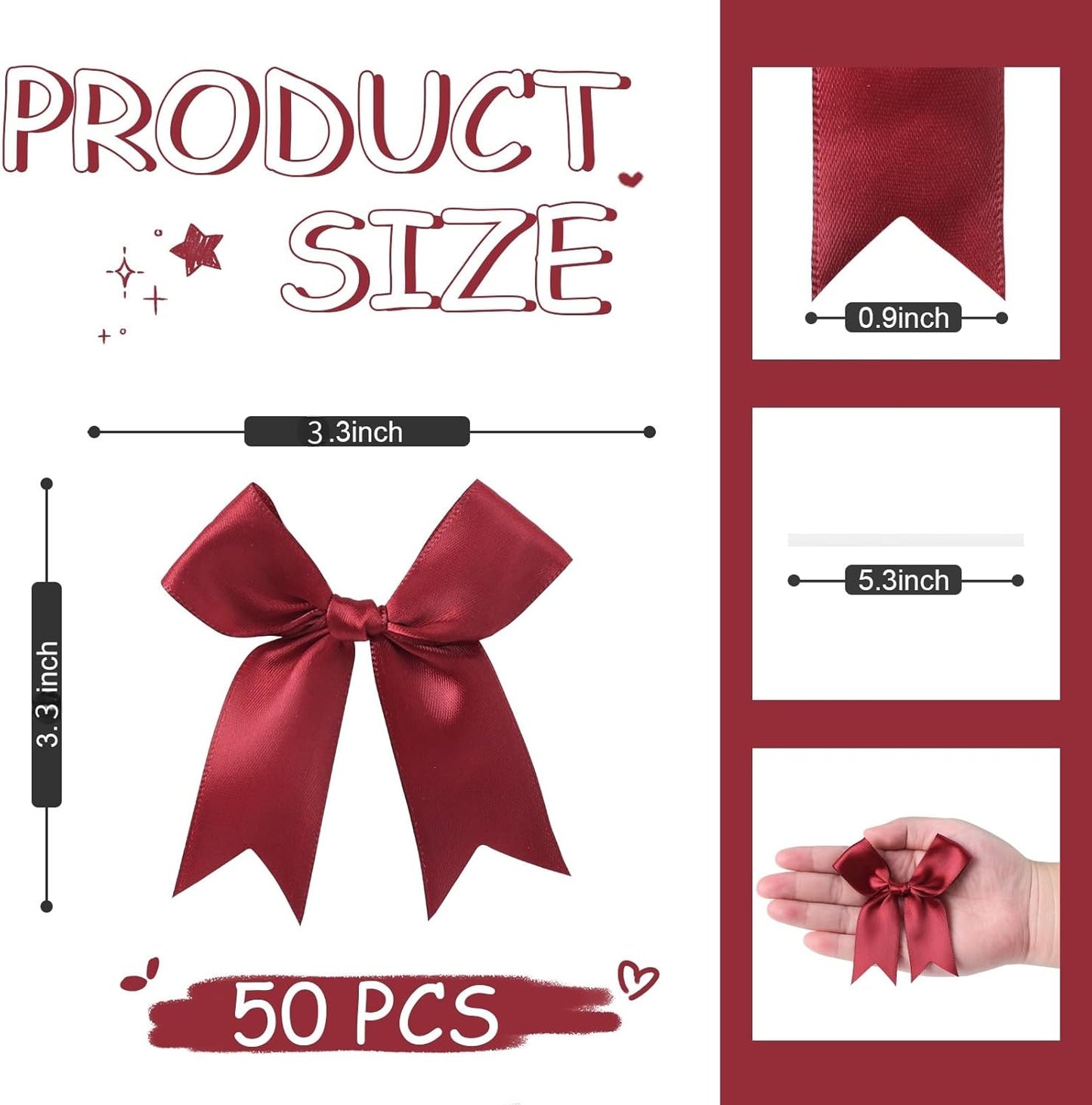 Feluwi Burgundy Gift Wrap Bows (50 Pcs) - 3.3 Inch Elegant Plastic-Free Bows for Christmas Gifts, Birthday Presents, Wedding Friendly Party Supplies, Baby Shower, Gift Bags Decorative Accessories