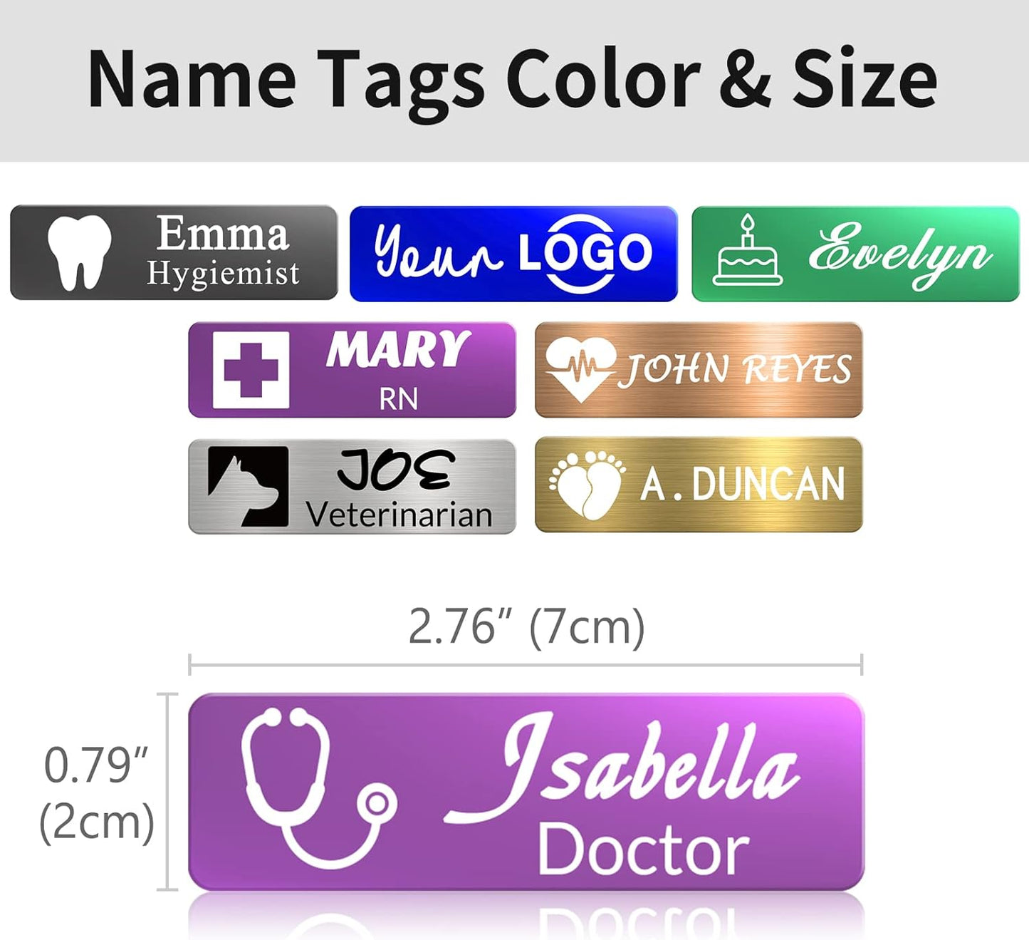 Custom Engrave Name Tag Badges Personalized Magnetic Name Badges with Logo Customize Metal ID Work Tags with Pin Backing Name Tag for Nurses Uniforms Employees Staff