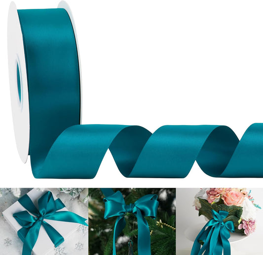 HUIHUANG Peacock Blue Ribbon 1-1/2 inch x 50 Yards Peacock Double-Faced Satin Ribbon for Christmas Gift Wrapping Crafts Bows Holiday Home Decor Wedding Decoration Flower Bouquets
