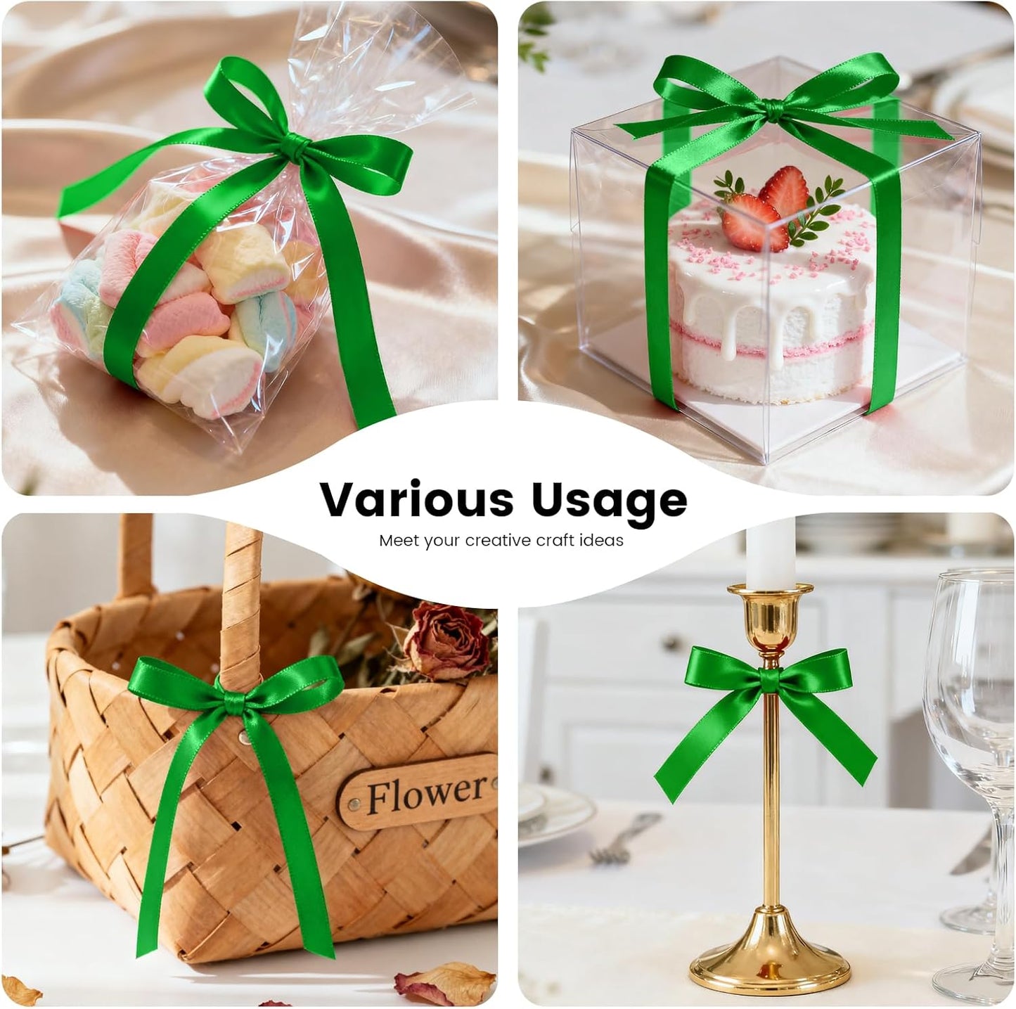 5/8 Inch 100 Yards Satin Ribbon Green, Solid Color Fabric Ribbon for Gift Wrapping, Wedding, Polyester Gift Ribbon for Birthday Party Decoration, Craft, Hair, Floral, Sewing