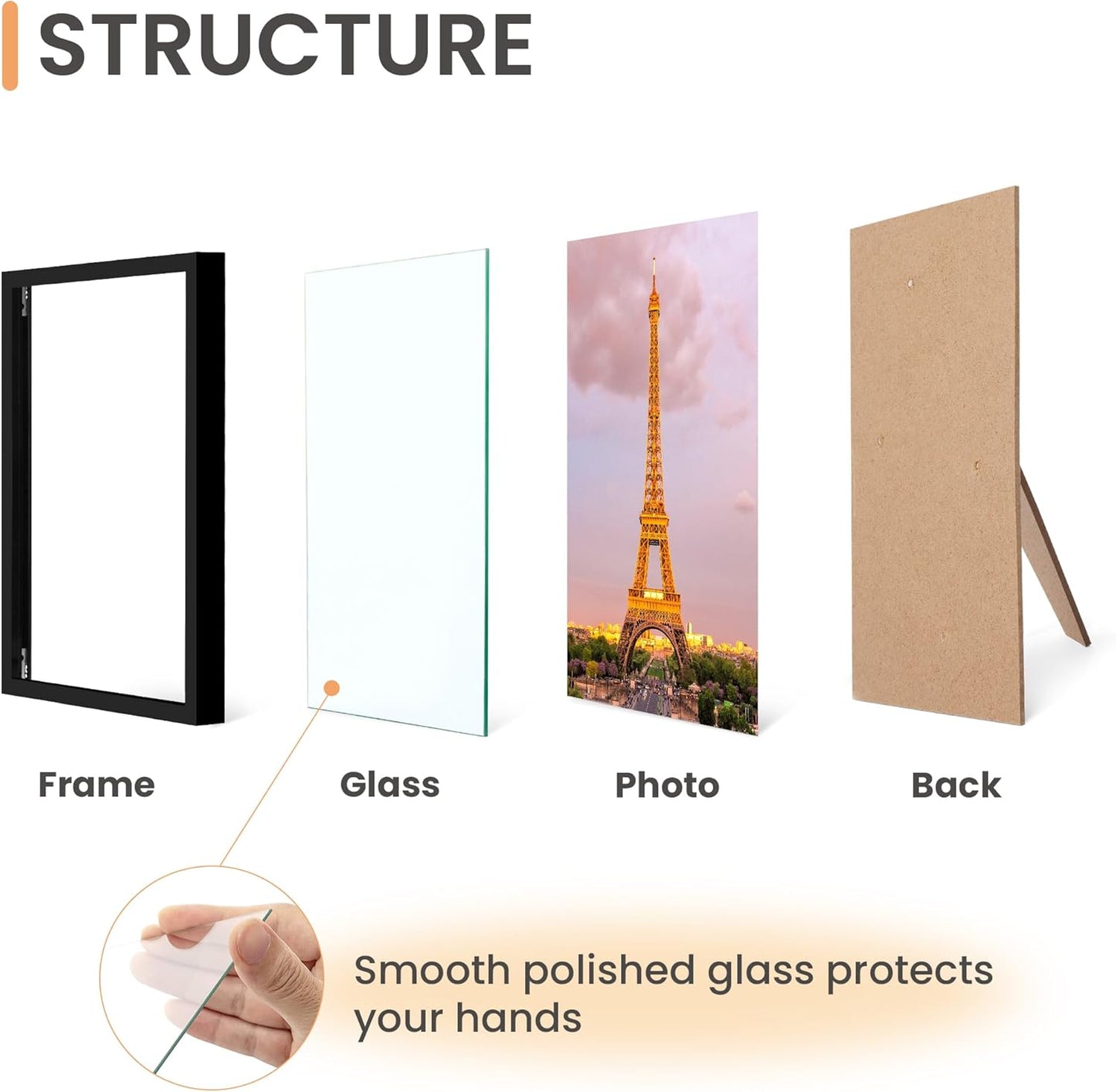upsimples 8x10 Picture Frame Set of 3, Made of High Definition Glass for 8 x 10, Wall and Tabletop Display Thin Border Photo Frames for Home Decor, Black