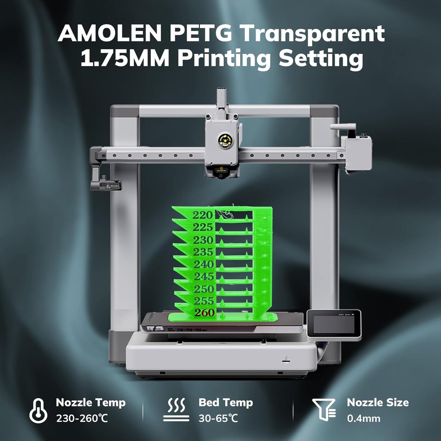 AMOLEN Rapid PETG Transparent 3D Printer Filament 1.75mm +/-0.02mm,500mm/s High Speed Strong Toughness Green 1KG/2.2lb