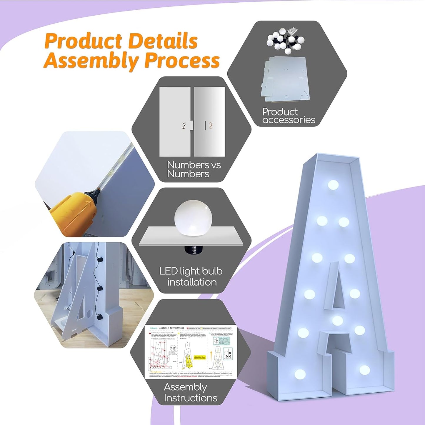 4FT Marquee Light Up Letters F – Cool White LED, Easy to Assemble Foam Board with Back Support, Large Marquee Light Up Letters for Birthday, Wedding, Party, Anniversary, Baby Shower Decor