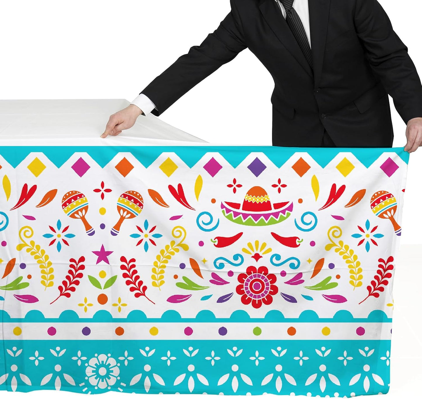 Gatherfun Fiesta Party Supplies & Cinco de Mayo Decorations - Ultimate 2-Pack Mexican Party Supplies with Vibrant Disposable Plastic Tablecloth, 54x108, Mexican Birthday, Taco Events