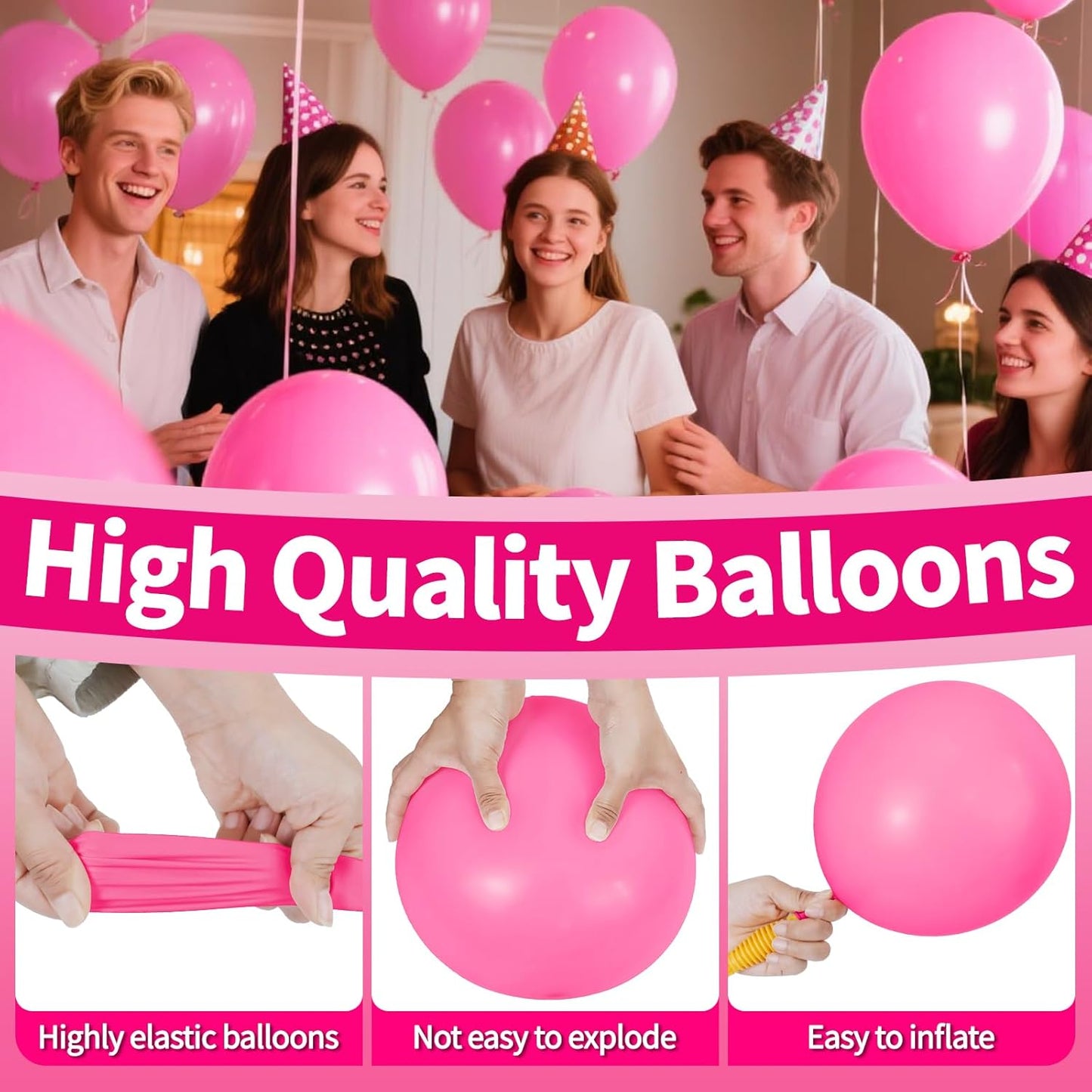 KAWKALSH Pink Balloon 12 Inch, 110pcs Latex Party Balloons Helium Bright Color for Birthday Baby Shower Wedding Party Supplies Arch Garland Decoration