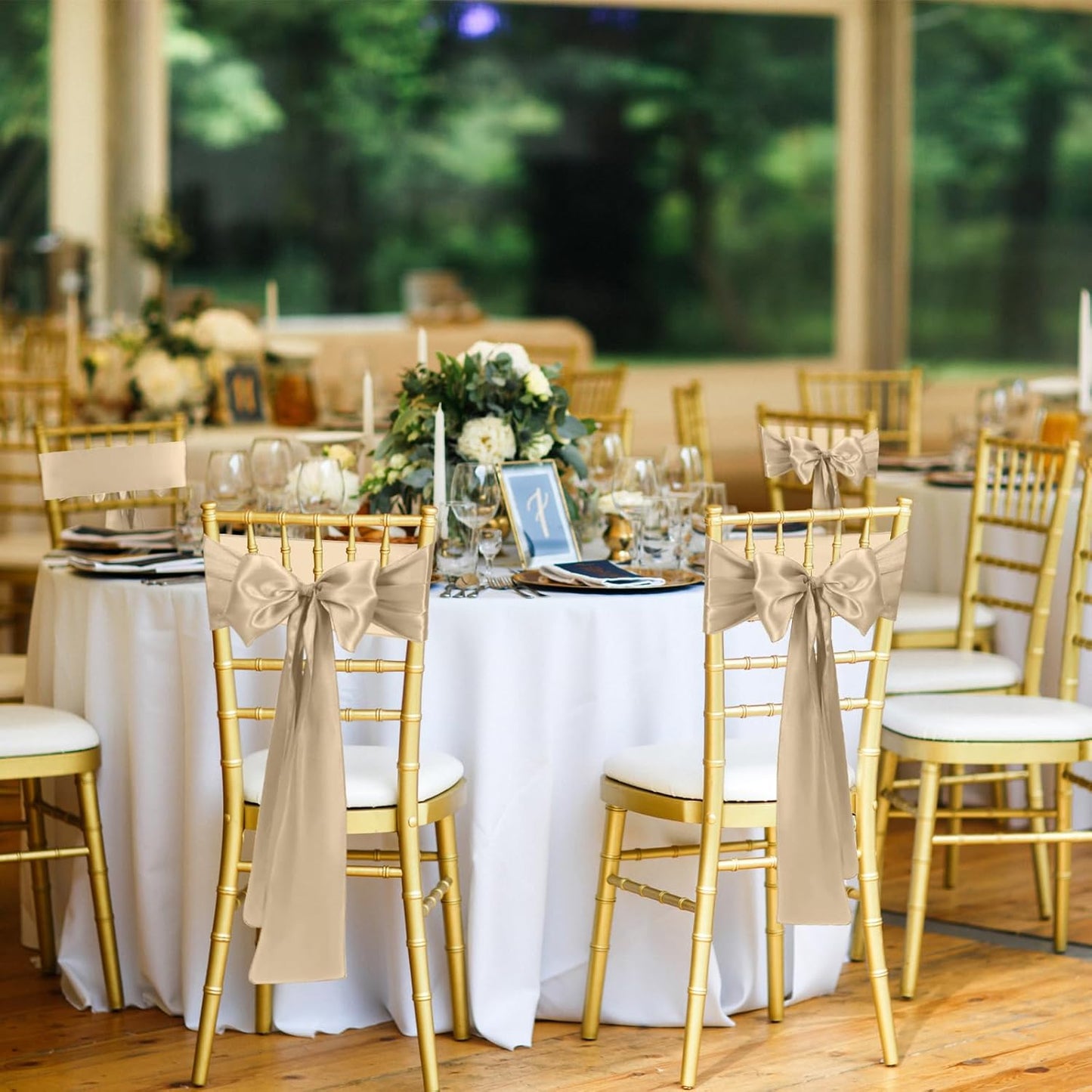 Satin Chair Sashes Bows Universal Chair Ribbon Ties Back Sash for Wedding Party Reception Events Banquets Hotel Event Chair Cover Decoration (7x108 inch) (100, Champagne)