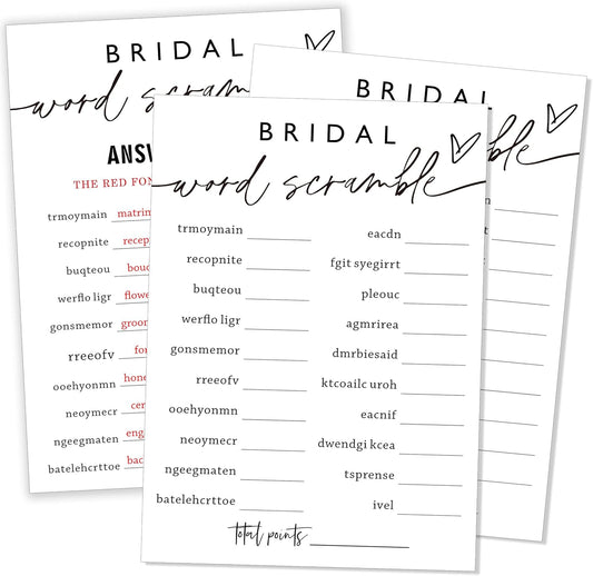 Fun Wedding Shower Games Bridal Word Scramble who knows the bride best 25 Game Cards with 1 Answer Card Bridal Shower Game Rustic Ideas Activity for Engagement Wedding Party Entertainment - A03