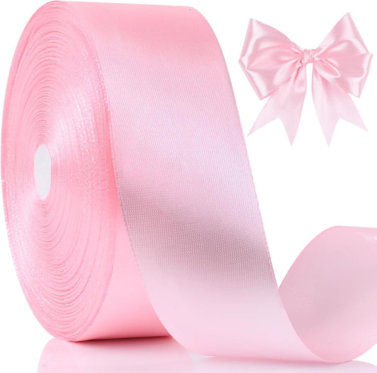 NESCCI 100 Yards Ribbon,1-1/2 Inch Pink Satin Ribbon,Single Face Satin Ribbons,Perfect for Gift Wrapping,Wedding Decoration,Handmade Bows, Wrapping Bouquet,Halloween, Christmas