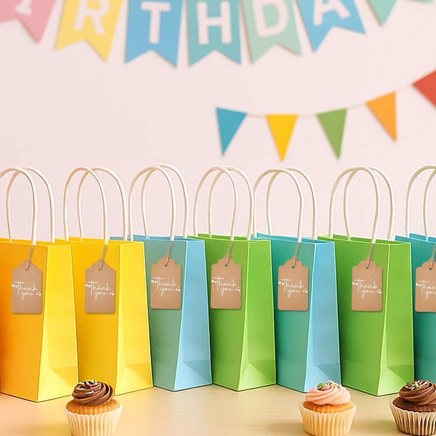 SallyFashion 200pcs Gift Tags with String Attached, 1.7 x 2.8 inch Kraft Paper Hang Handmade Tags for Clothes Birthday Wedding Holiday DIY Crafts (Brown Water Ripple