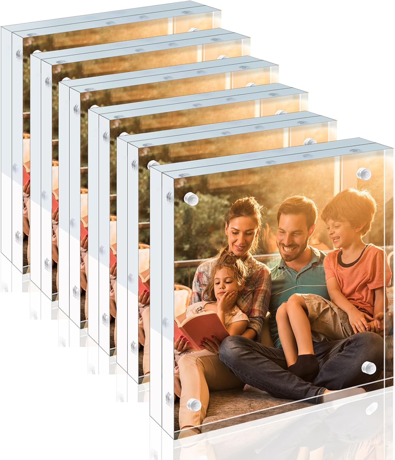 Egofine 4x4 Acrylic Frames 6 Pack, 20mm Thicker Frameless Clear Picture Frames, Double Sided Magnetic Picture Frames, Free Standing Desktop Display