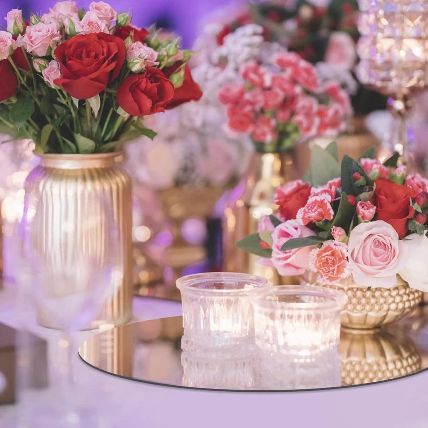 JAMBALAY 8" Round Mirror Centerpieces for Tables, Set of 12 Glass Mirror Table Centerpieces, Circle Glass Mirror Trays, Mirror Candle Plates for Wedding Decorations and Party