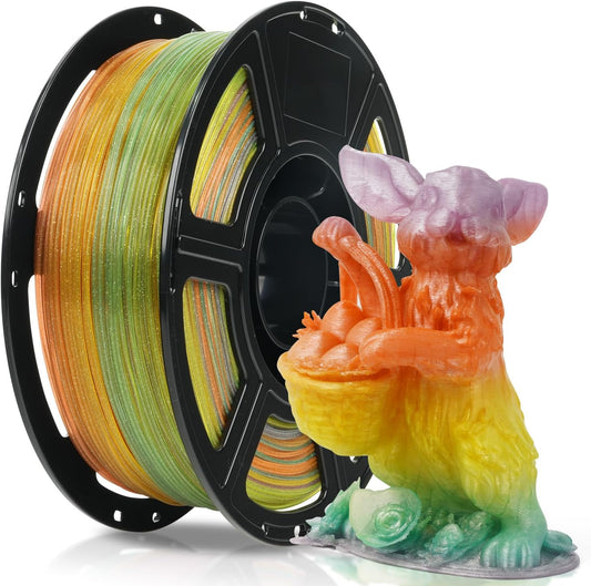FLASHFORGE Translucent Glitter PLA Crystal Summer Reverie Rainbow Filament, Shiny Sparkling Gradient 3D Printer Filament, Fast Color Change Between Green Yellow Orange Purple, Adjustable Transparency