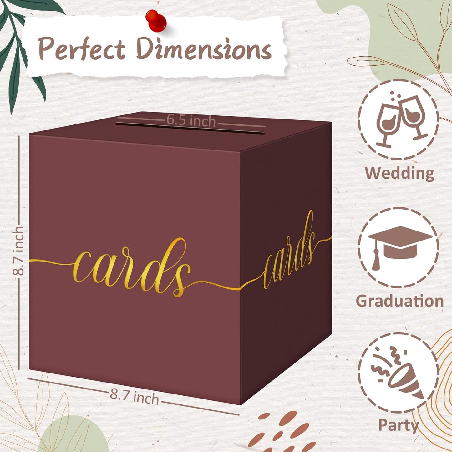 QIKSION Maroon Graduation Card Box, Gold Foil Gift Card Box for Graduation, Party, Wedding Reception, Birthday, Baby Shower, Raffle