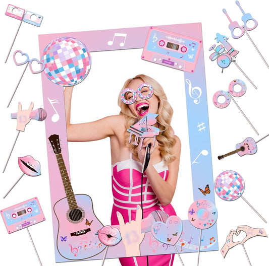 Birthday Photo Booth Props,18pcs Theme Party Decoration Music in My Era Photo Frame Supplies for Party Decoration