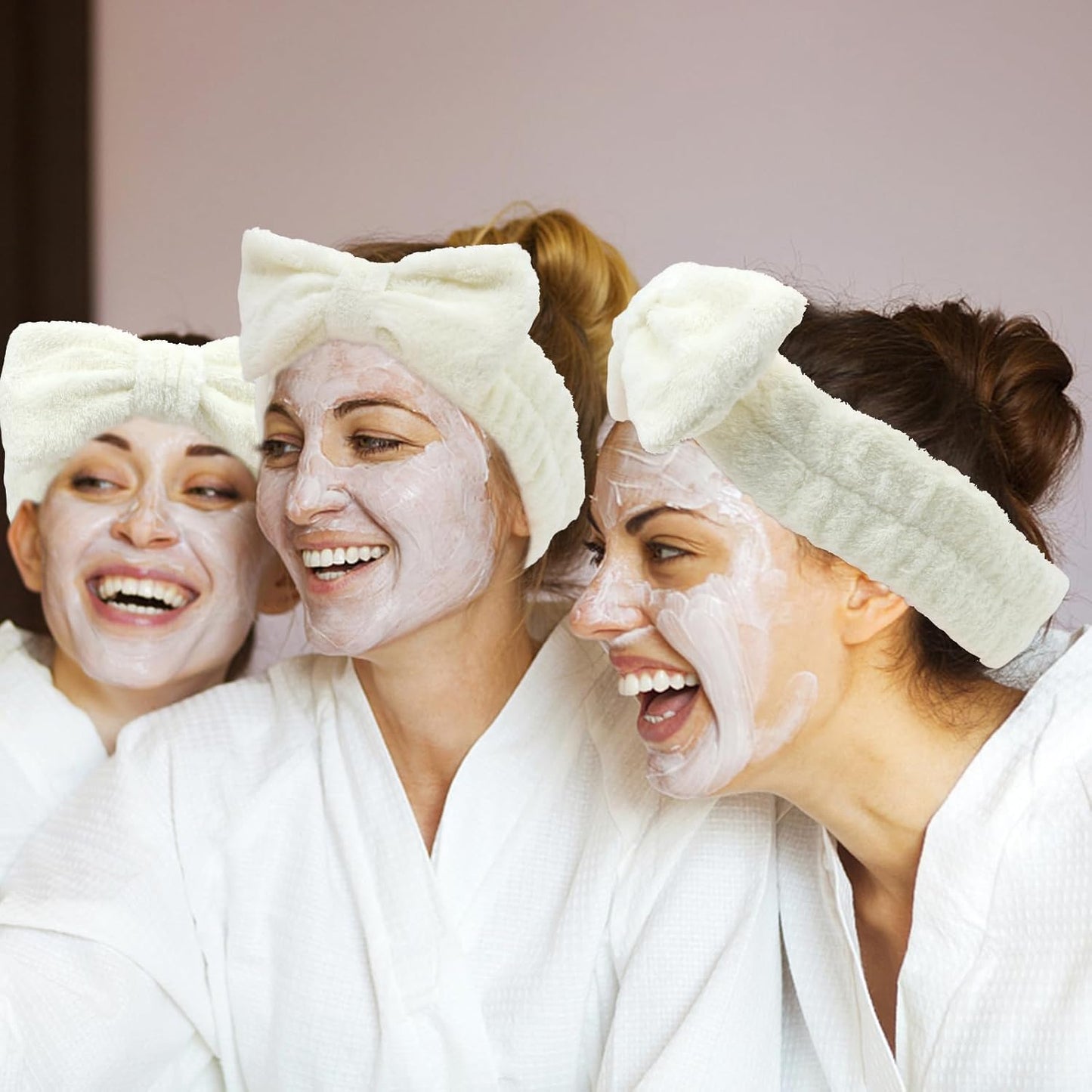 Semato 8 Pcs Creamy White Spa Headband Bachelorette Party Favor Set Skincare Headbands for Women Gifts and Party Supplies (creamy white)