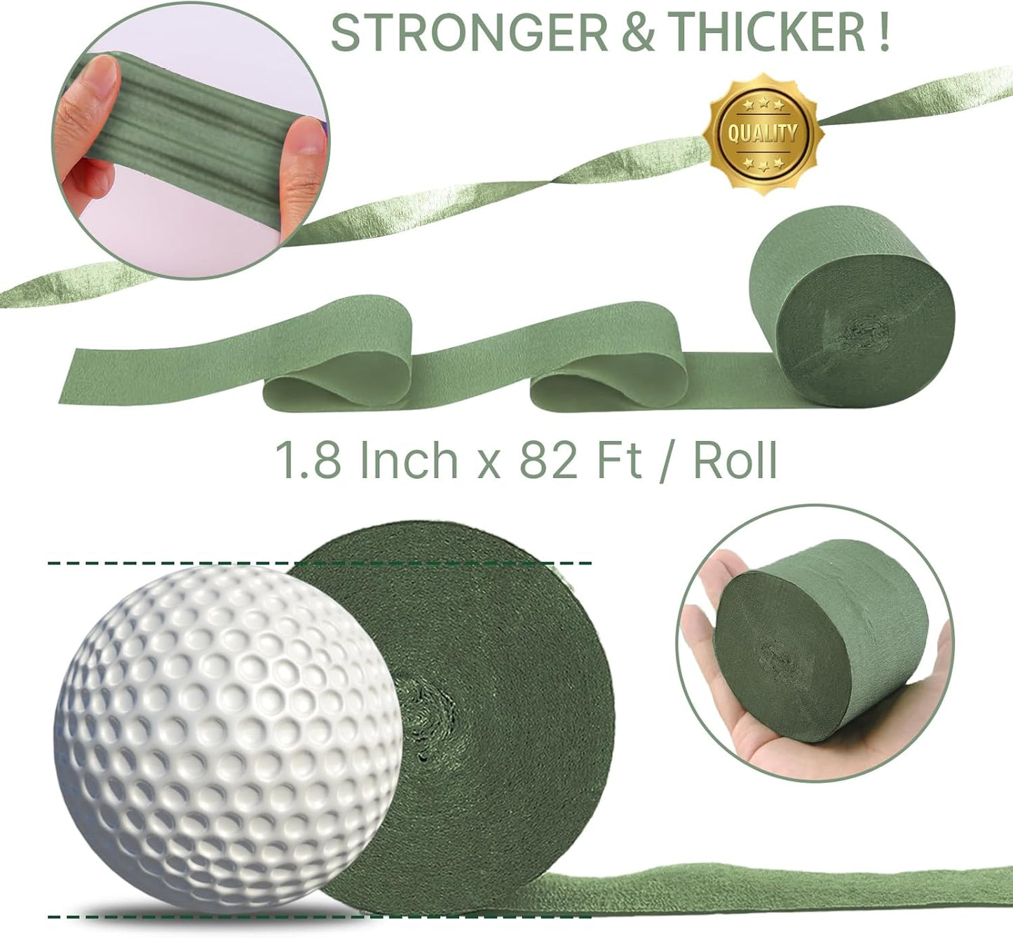 PartyWoo Crepe Paper Streamers 4 Rolls 328ft, Pack of Sage Green Crepe Paper for Party, Wedding, Birthday, Baby Shower Decorations (1.8 Inch x 82 Ft/Roll)