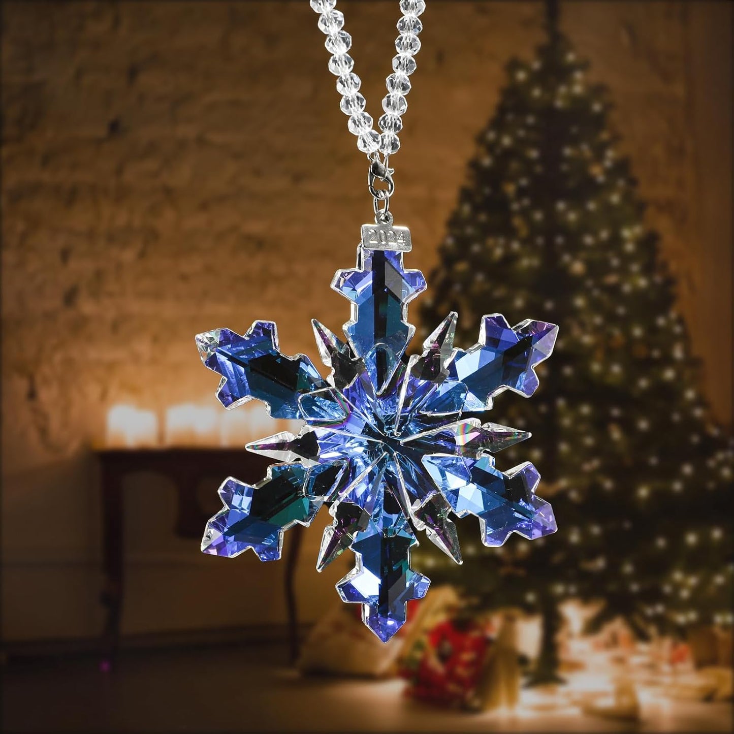 2024 Annual Edition Crystal Snowflake Ornament Christmas Ornament Home Decor Gift (Multicolour)