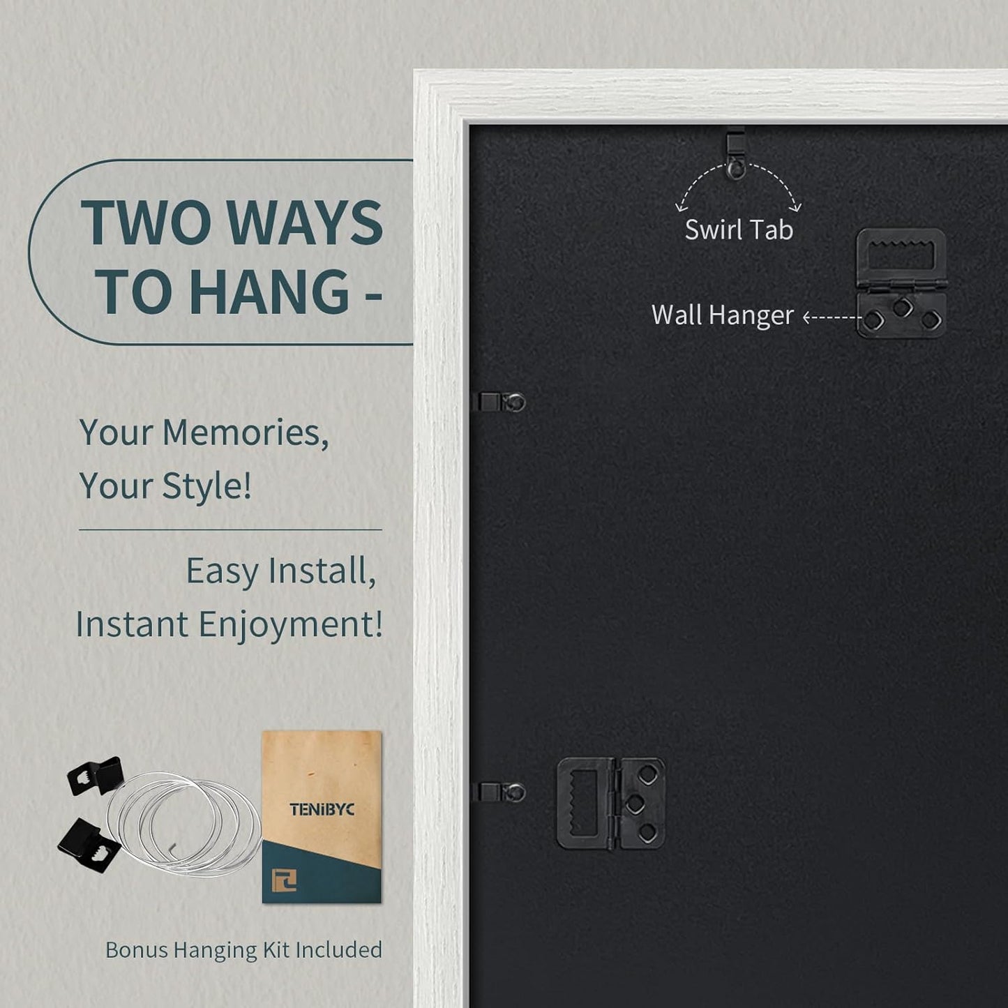 13x19 Picture Frame 3 pk, Textured White Solid Wood Poster Frame, HD Tempered Glass, Wall Gallery Frame