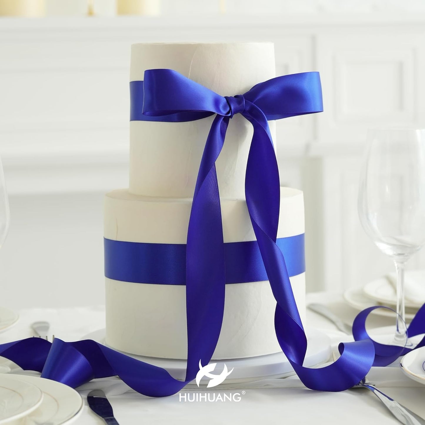 HUIHUANG Royal Blue Satin Ribbon 1-1/2 inch x 50 Yards Cobalt Double-Faced Satin Ribbon for Gift Wrapping, Bows, Flower Bouquet, Crafts, Holiday Decor, Christmas Tree, Graduation, Birthday Party