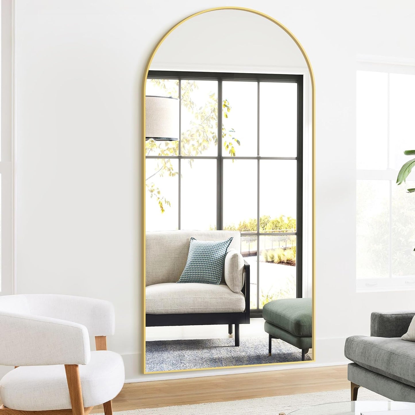 Full Length Arched Mirror, 75"x35" Standing Floor Full Body Mirror for Wall with Aluminum Alloy Frame for Bedroom, Living Room, Dressing Room(Gold)