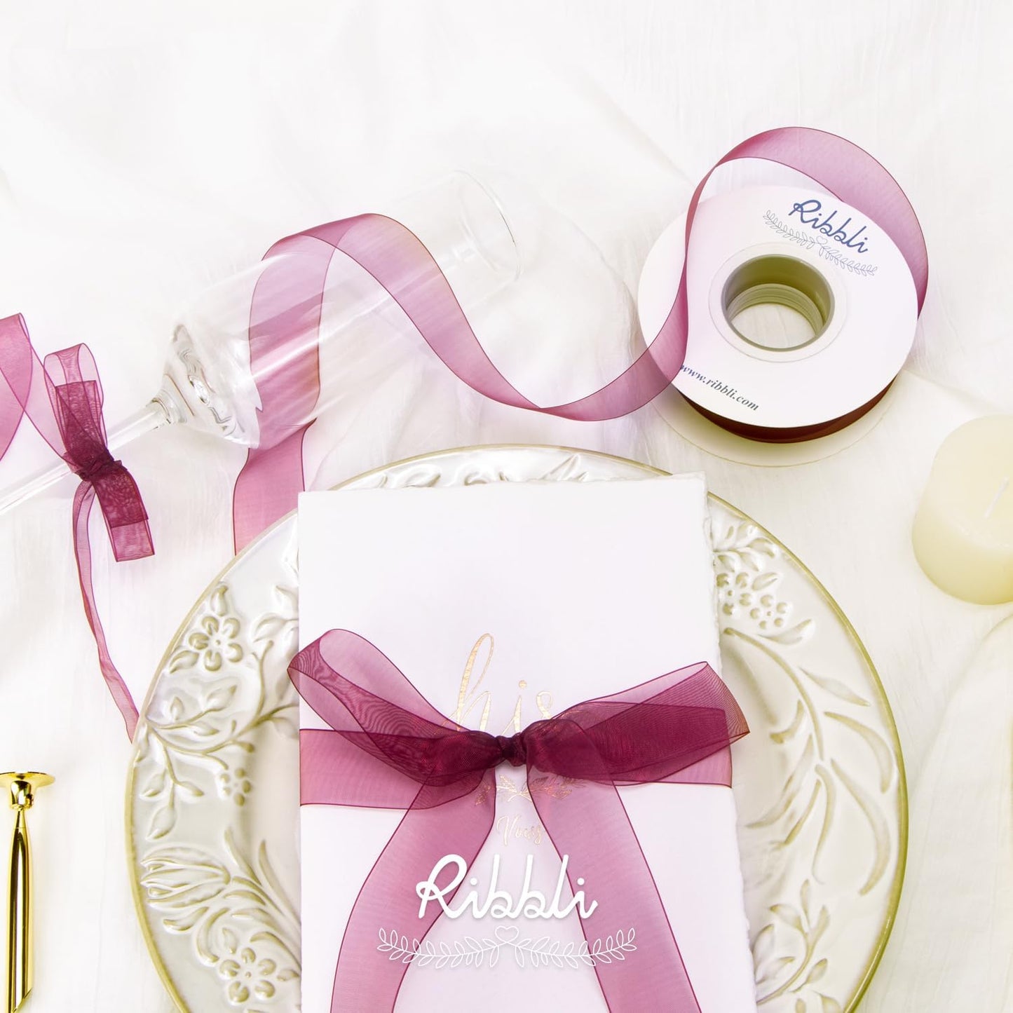 Ribbli Wine Organza Ribbon,1 Inches x Continuous 50 Yard,Wine Red Sheer Ribbon for Gift Wrapping,Cookie Wrapping,Wedding Decoration,All Crafting and Sewing