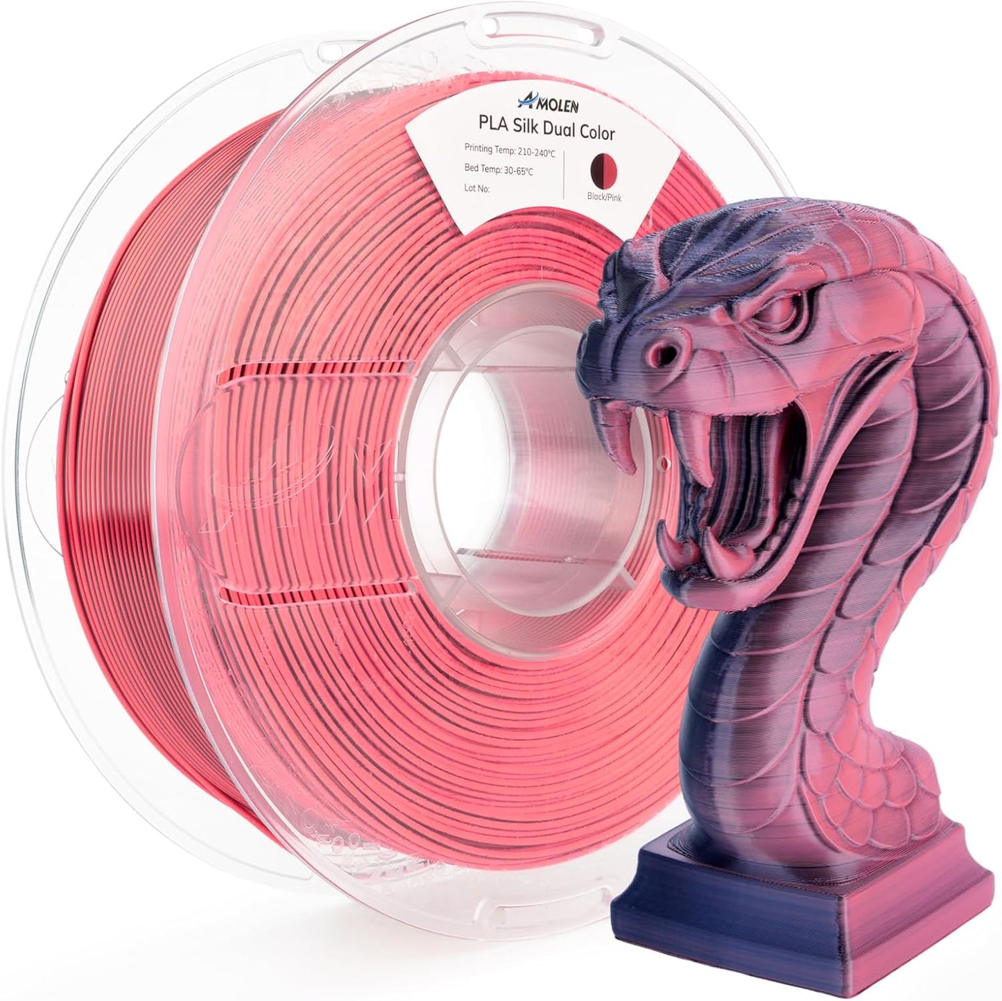 AMOLEN Silk PLA 3D Printer Filament, Dual Color Pink Black PLA 1.75mm, Shiny Color Change Filament 3D Printing PLA Filament for Most FDM 3D Printer, 1kg Spool(2.2lbs)