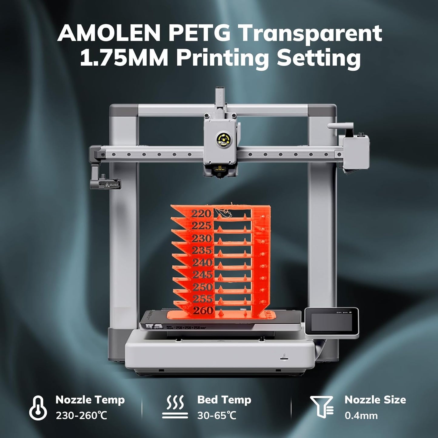 AMOLEN Rapid PETG Transparent 3D Printer Filament 1.75mm +/-0.02mm,Transcucent petg 500mm/s High Speed Strong Toughness Orange 1KG/2.2lb