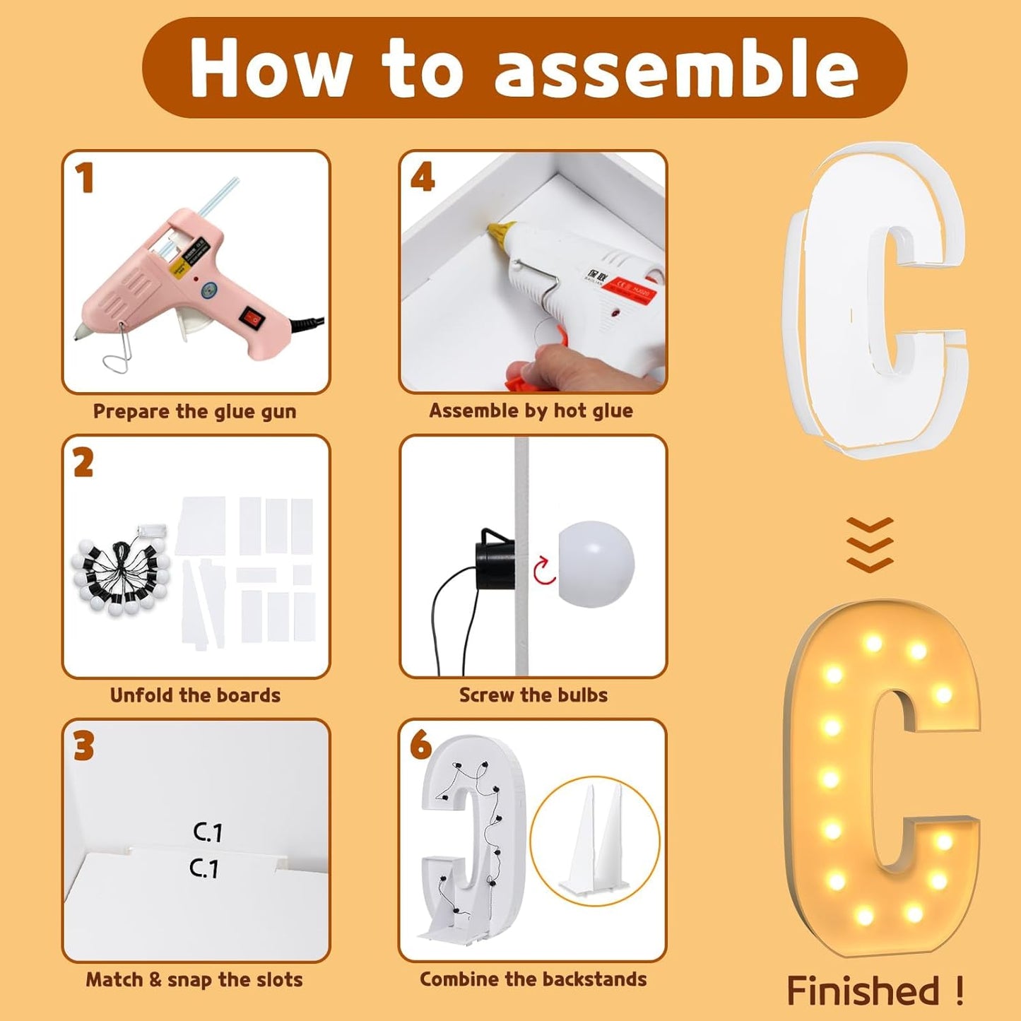 imprsv Marquee Light Up Letters, 4FT Mosaic Letters with Light for Baby Shower Graduation Party Decor, Large C for Engagement Wedding Party Decorations (Need to Assemble)