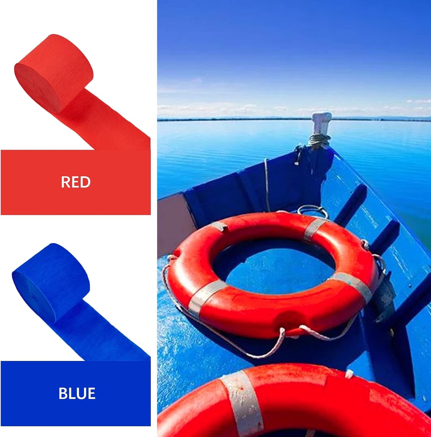 PartyWoo Red and Blue Crepe Paper Streamers 4pcs 328ft Pack of Red and Blue Crepe Paper Streamers for Birthday Engagement Baby Shower Bachelorette Graduation Wedding Independence Party Decorations